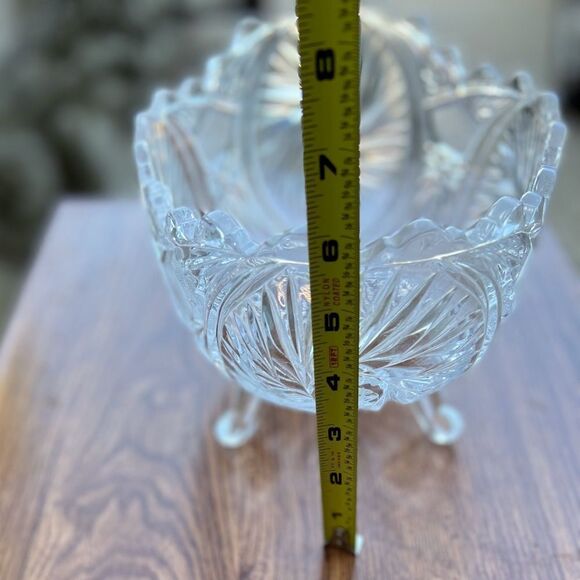 Bohemia Vintage Cut Crystal Scalloped Edge Footed Oval Bowl Vase - Picture 10 of 10